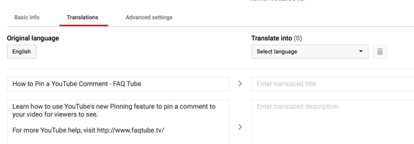 YouTube videoklipa cilnē Tulkojumi ievadiet tulkotu nosaukumu un aprakstu.