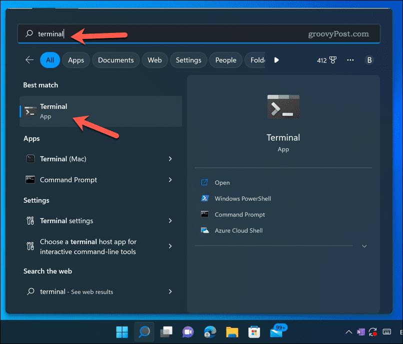 Atveriet Windows 11 termināļa lietotni