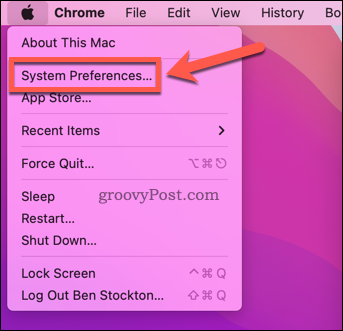 Atveriet sistēmas preferences operētājsistēmā Mac
