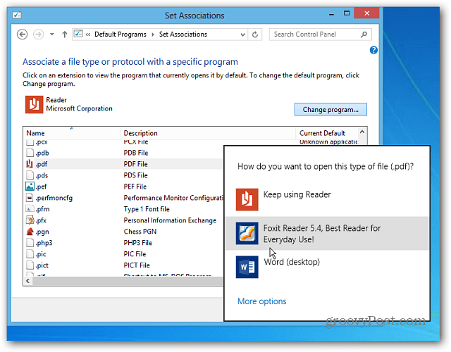 Windows 8 failu asociācijas