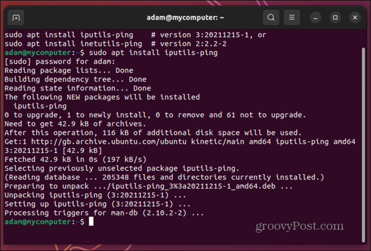 ubuntu instalējiet ping