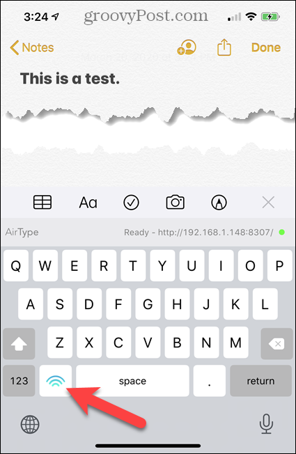 AirType teksta tastatūra iPhone tālrunī