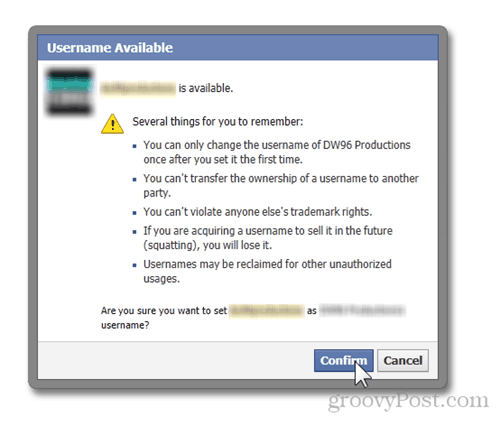 facebook lapā lietotājvārds pieejamās lietas, kas jāatceras, brīdinājumi url apstiprināt