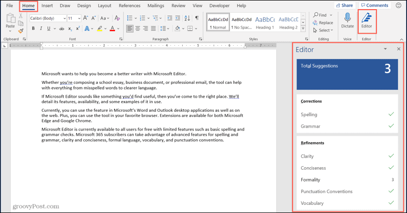Microsoft redaktora poga un sānjosla Word darbvirsmā