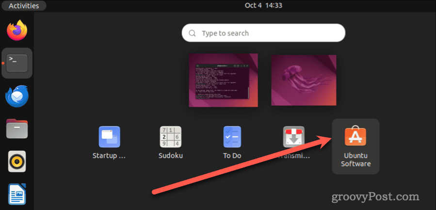Noklikšķiniet uz Ubuntu programmatūra