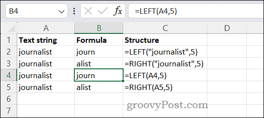 Funkciju LEFT un RIGHT izmantošana programmā Excel