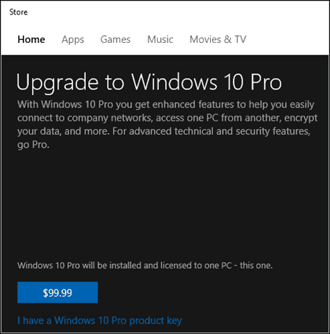 Windows 10 Pro Pack atslēgu veikals Microsoft