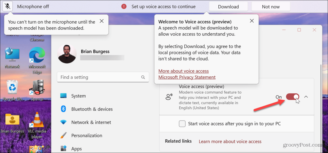 Iespējojiet un izmantojiet balss piekļuvi operētājsistēmā Windows 11