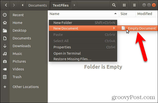 Izveidojiet jaunu, tukšu dokumentu Nautilus Ubuntu Linux