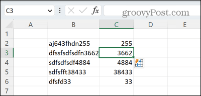 Excel zibatmiņas aizpildīšanas rezultāti