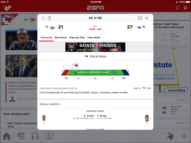 ESPN iOS iPad lietotne