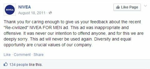 nivea atvainošanās facebook atjauninājums