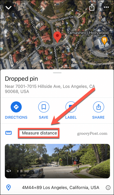 Google Maps mēra attāluma pogu mobilajā ierīcē