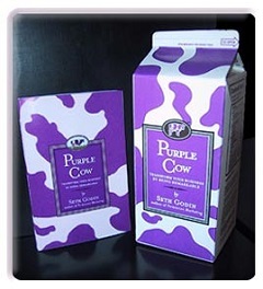 Pirmais Purple Cow izdevums nonāca piena kastītē.