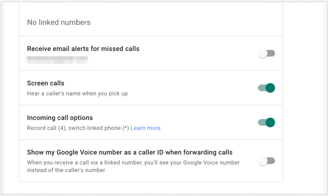 Google Voice ienākošo zvanu iespējas