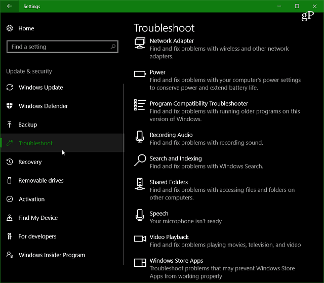 Windows 10 veidotāju atjaunināšanas funkciju fokuss: traucējummeklētāji