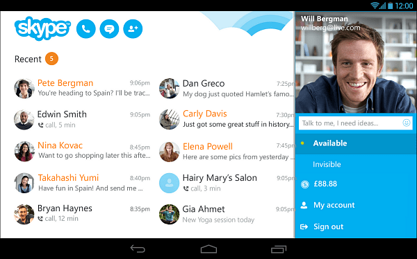 Skype 4.4 operētājsistēmai Android ir pieejams ar jaunu planšetdatora izskatu