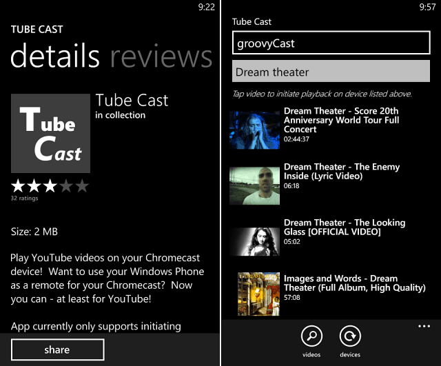Nosūtiet YouTube videoklipus uz Chromecast ierīci no Windows Phone