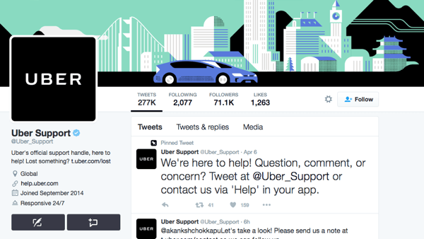 Uber atbalstam ir atsevišķs Twitter rokturis.