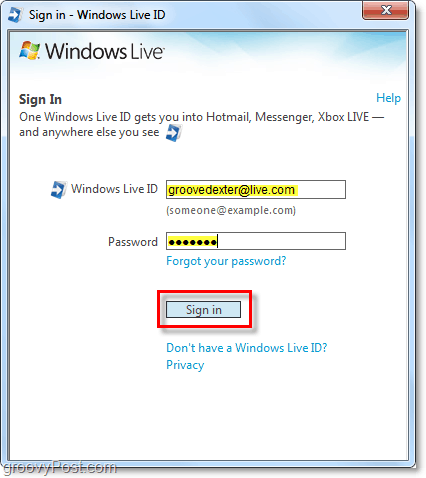 automātiski pierakstieties Windows Live, izmantojot Windows 7 kontu