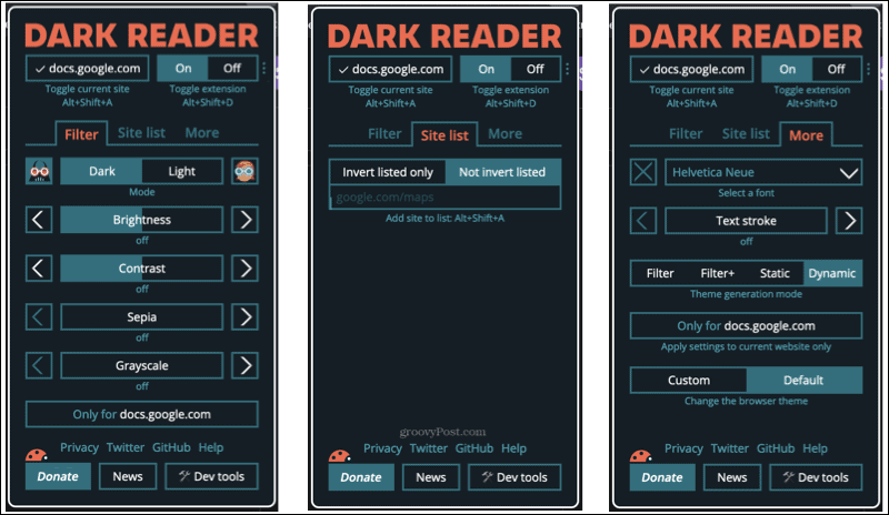 Dark Reader papildinājums Firefox