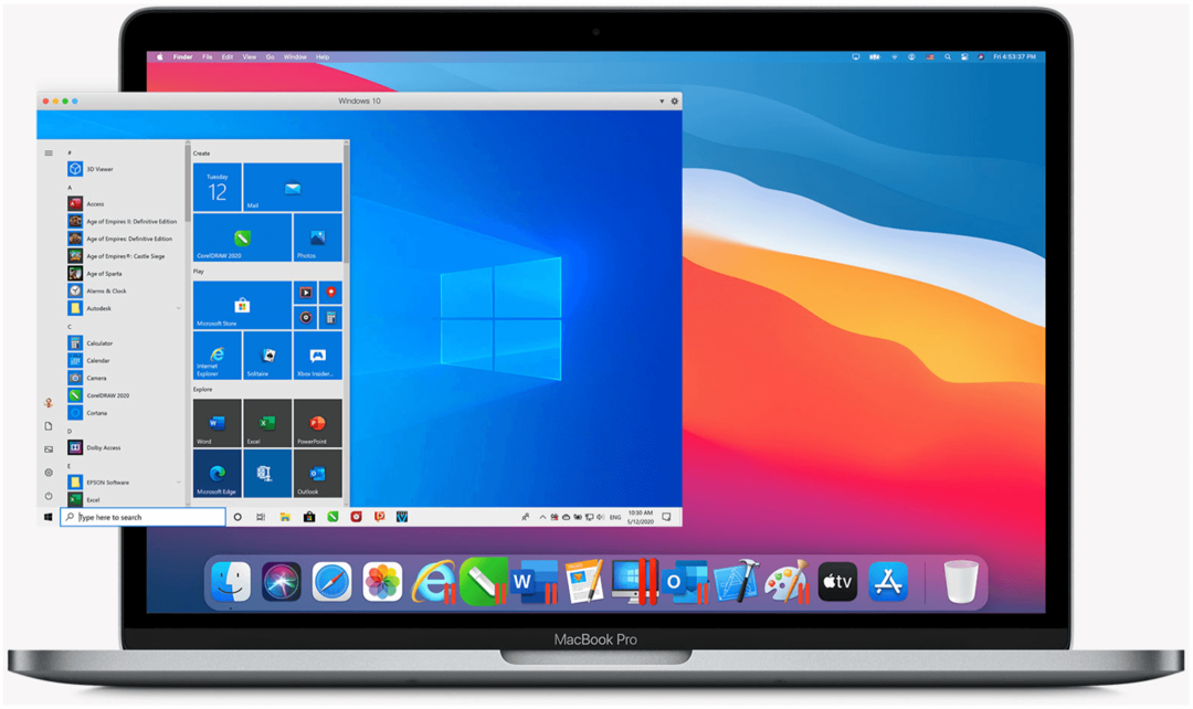 Windows 10 operētājsistēmā M1 Macs Parallels Desktop 16 Mac