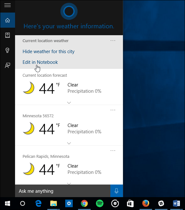 Windows 10 padoms: izveidojiet Cortana Show Weather vairākām pilsētām