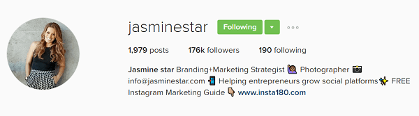 Jasmine Star's Instagram profila biogrāfija parāda viņas vērtību.