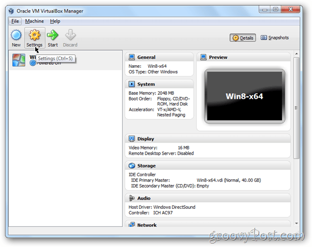 VirtualBox iestatījumu konfigurēšanas logi 8